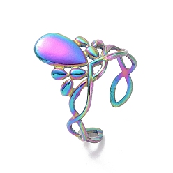 Rainbow Color Ионное покрытие (ip) 304 корона из нержавеющей стали с открытым манжетным кольцом, полое широкое кольцо для женщин, Радуга цветов, размер США 7 3/4 (17.9 мм)