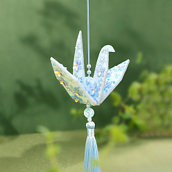 Sky Blue DIY Paper Cranes Knitting Pendant Decoration Kits for Beginners, including Crochet Needle, Yarn Needle, Support Wire, Stitch Marker, Sky Blue, 21x5.5cm