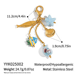 Fish Декоративные подвески из нержавеющей стали с эмалью, с карабин-лобстерами , золотые, рыба, 112 мм