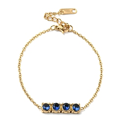 Prussian Blue Rectangle Cubic Zirconia Link Bracelets, with Golden Stainless Steel Cable Chains, Prussian Blue, no size