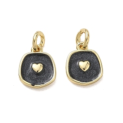 Schwarz Messing Emaille-Anhänger, Nuggets mit Herzanhängern, mit Glitzerpulver, cadmiumfrei und bleifrei, Gestell, langlebig überzogen, echt 18 k vergoldet, Schwarz, 11x9x2 mm, Bohrung: 3 mm