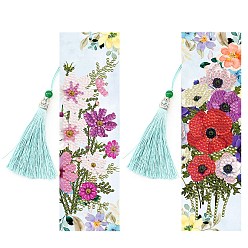 Flower 2Pcs DIY Diamond Painting Bookmarks Kits, including Resin Rhinestones, Diamond Sticky Pen, Tray Plate and Glue Clay, Flower, 210x60mm
