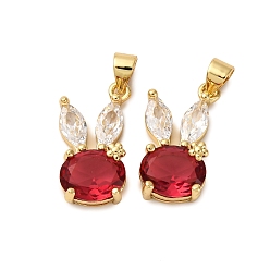 (123L) Белый крем непрозрачный блеск Латунные микро проложить кубического циркония подвески, кролик, со стеклом, без кадмия и без свинца, реальный 18 k позолоченный, стойки покрытие, долговечный, огнеупорный кирпич, 20x11x6 мм, отверстие : 4x4.5 мм