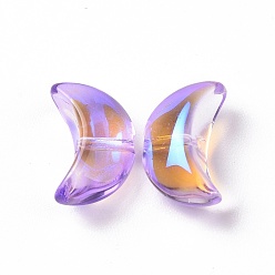 Medium Purple Transparent Electroplate Glass Beads, AB Color Plated, Moon, Medium Purple, 14x9x6.5mm, Hole: 1.2mm