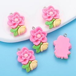 Ярко-Розовый Подвески из смолы, роза, с платиновым шлейфом, ярко-розовый, 30x20 мм