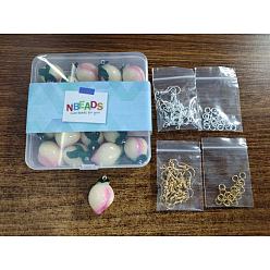 Golden & Silver DIY Dangle Earring Making Kits, Including Resin Pendants, Brass Earring Hooks & Jump Rings, Peach, Golden & Silver, 100pcs/box