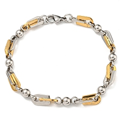 Golden & Stainless Steel Color Two Tone 304 Stainless Steel Arch & Round Link Chain Bracelet, Golden & Stainless Steel Color, 9-1/8 inch(23cm), Wide: 7mm