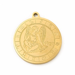 Дева 304 подвески из нержавеющей стали, плоско-круглые, Дева, 28x24.5x1.6 мм, отверстие : 2 мм