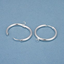 Silver 201 Stainless Steel Huggie Hoop Earring Findings, with Horizontal Loop and 316 Surgical Stainless Steel Pin, Silver, 29x26x2.5mm, Hole: 2.5mm, Pin: 1mm
