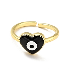 Black Enamel Heart with Evil Eye Open Cuff Ring, Gold Plated Brass Jewelry for Women, Cadmium Free & Lead Free, Black, US Size 7(17.3mm)