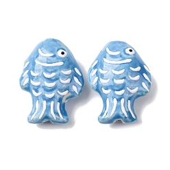 Темно-Голубой Фарфоровые бусины ручной работы, рыба, пастельный фарфор, глубокое синее небо, 27~28x20~21x10.5~11.5 мм, отверстие : 1.8~2.2 мм