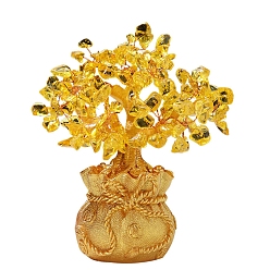 Gold Natural Yellow Crystal Cluster Decoration, Home Demagnetizing Energy Stone Decorative Ornaments, Tree, Gold, 160x70mm