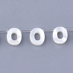 Letter O Natural Sea Shell Beads, White Shell Mother of Pearl Shell, Top Drilled Beads, Letter.O, 10x2.5~11.5x3mm, Hole: 0.8mm