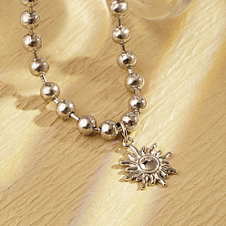 Нержавеющая Сталь Цвет Не тускнеющие стильные ретро-ожерелья с подвеской в виде солнца из нержавеющей стали для женщин на каждый день, цвет нержавеющей стали, 304 дюйм (15.35 см)