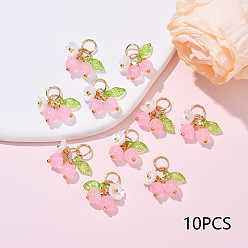 Pink 10 шт. Стеклянные подвески, вишня, с 304 соединительными кольцами из нержавеющей стали и искусственным жемчугом из смолы, розовые, 18 мм