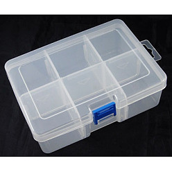 White Bead Containers, 6 Compartments, Clear, about 165mm long, 120mm wide, 59mm thick