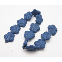 Bleu Royal Brins de perles de pierre précieuse de pierre de lave naturelle, teint, fleur, bleu royal, taille: environ 33mm de diamètre, épaisseur de 9mm, Trou: 2mm, Environ 13 pcs/chapelet, 16.9 pouce