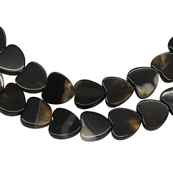 Черный Натуральный черный агат бисер нитей, для создания подарков на День Матери, окрашенная и подогревом, сердце, диаметром около 10 мм , толщиной 3 мм , отверстие : 1 мм, 42 шт / нитка, 15.5 дюйм