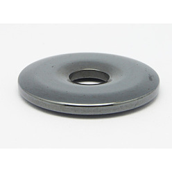 Черный Немагнитные синтетический гематит большие подвески, пончик / пи-диск, чёрные, 50x7 мм, отверстие : 10~11 мм