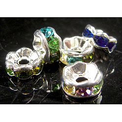 (52) Непрозрачная лаванда Разделитель для бусин со стразами , латунь, класс А, серебряный цвет гальваническим, рондель, Размер : диаметром около 6 мм , толщиной 3 мм , отверстие : 1.3 мм, 100 шт / пакет