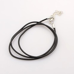 Black Rubber Necklace Cord, with Alloy Clasp, Black, 1.5mm