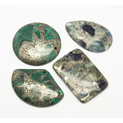 Green Natural Malachite Pendants, with Gold Line, Green, Size: about 30~39mm wide, 34~47mm long, 5~7mm thick, hole: 1.5mm