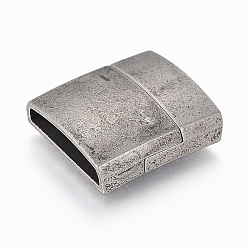 Antique Silver 304 Stainless Steel Magnetic Clasps with Glue-in Ends, Rectangle, Antique Silver, 23x21x6.5mm, Hole: 4x18.5mm