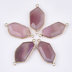 Pale Violet Red Natural Agate Links connectors, with Brass Findings, Dyed, Polygon, Golden, Pale Violet Red, 38~42x17~20x6~8mm, Hole: 2mm