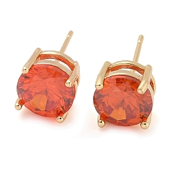 Коралловый Серьги-гвоздики из латуни с плоским круглым покрытием из кубического циркония, шампанское золото, долговечный, коралл, 8x8 мм
