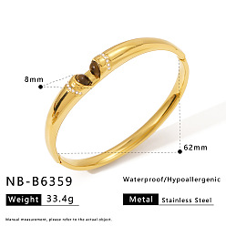 Золотой 316 Браслеты на шарнирах для женщин из хирургической нержавеющей стали, кубического циркония и натурального тигрового глаза, круглые, золотые, внутренний диаметр: 2.44 дюйм (6.2 см)