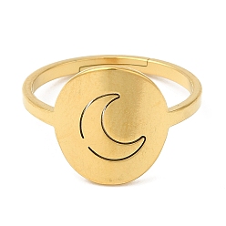 Real 18K Gold Plated 304 Stainless Steel Adjustable Rings, Flat Round with Moon, Golden, US Size 6 1/4(16.7mm)