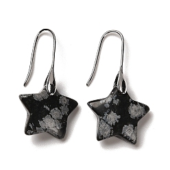 Снежный Обсидиан Серьги-подвески из натурального снежного обсидиана со звездой, серьги из платины и латуни с покрытием стойки, без кадмия и без свинца, 38.5x20 мм