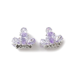 лаванда Латунные микро проложить кубического циркония бусы, бабочка, со стразами, лаванда, 13x16x12 мм, отверстие : 1.2 мм