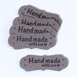 Gray Imitation Leather Label Tags, with Holes & Word Hand Made with Love, for DIY Jeans, Bags, Shoes, Hat Accessories, Polygon, Gray, 15x42mm