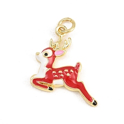 Красный Латунные микро проложить кубического циркония подвески, с эмалью, олени прелести, долговечный, стойки покрытие, без свинца и без кадмия, реальный 18 k позолоченный, красные, 19.5x18.5x3 мм, отверстие : 3.2 мм