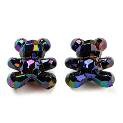 Black UV Plating Acrylic Faceted Beads, AB Color Plated, Iridescent Bear, Black, 18.5x17x12mm, Hole: 2.2mm