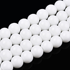 White Opaque Solid Color Glass Beads Strands, Round, White, 8~8.5mm, Hole: 1.5mm, about 51~53pcs/strand, 14.96 inch~15.55 inch(38~39.7cm)