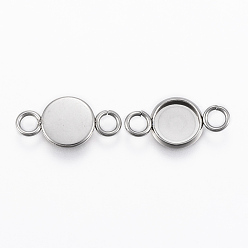 Stainless Steel Color 304 Stainless Steel Cabochon Connector Settings, Plain Edge Bezel Cups, Flat Round, Stainless Steel Color, Tray: 10mm, 18.5x12x2mm, Hole: 2.2mm