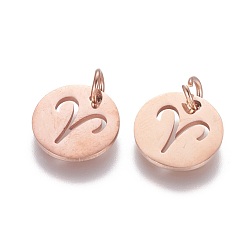 Aries 304 Stainless Steel Charms, Flat Round with Constellation/Zodiac Sign, Rose Gold, Aries, 12x1mm, Hole: 3mm