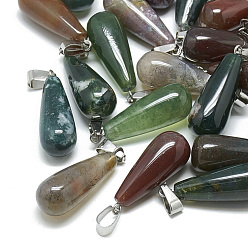 Indian Agate Natural Indian Agate Pendants, with Stainless Steel Snap On Bails, teardrop, 28~30x10~12mm, Hole: 6x4mm