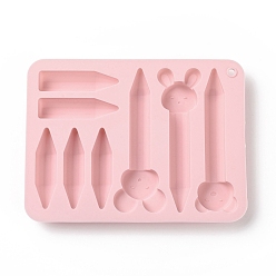 Pink Силиконовые формы для головы кролика и карандашей с кончиками своими руками, форма для переработки карандашей, формы для литья смолы, розовые, 189x142x16 мм, отверстие : 6.5 мм, внутренний диаметр: 70~125 мм