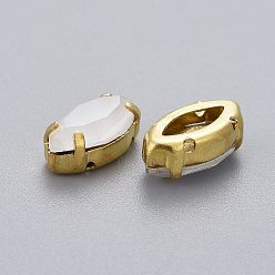 Кристалл Шить на горный хрусталь, стиль мокко, стекло горный хрусталь, с позолоченными латунными зубцами, граненые, лошадиный глаз , кристалл, 12x6x4.5 мм, отверстие : 0.8 мм