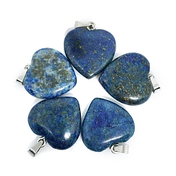 Lapis Lazuli Valentine's Day Natural Lapis Lazuli Pendants, Heart Charms with Platinum Plated Metal Snap on Bails, 20mm