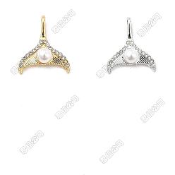 Couleur Mélangete 20 pcs 2 couleurs pendentifs en alliage de cristal strass, breloques en forme de queue de sirène, avec perles en plastique imitation abs, couleur mixte, 23x20x7mm, Trou: 4x3mm, 10 pcs / couleur