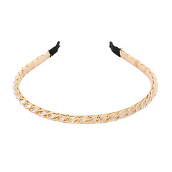 Clear Alloy Curb Chain Hair Bands, with Rhinestones, Hair Accessories for Women Girls, Clear, 120x140mm