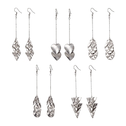 Mixed Shapes 201 Stainless Steel Geometry Long Dangle Earrings with 304 Stainless Steel Pins, Mixed Shapes, 105~108x18~22mm