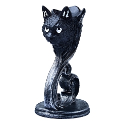 Black Cat Head Gothic Style Resin Crystal Ball Holders, Crystal Sphere Display Stand, Home Tabletop Decorations, Black, 60x113mm, Inner Diameter: 42mm