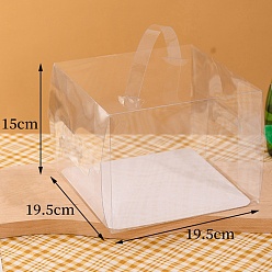 Clear Foldable Transparent PET Cakes Boxes, Portable Dessert Bakery Boxes, Rectangle, Clear, 19.5x19.5x15cm