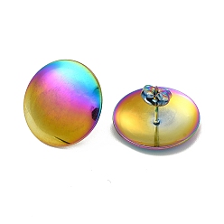 Rainbow Color Ion Plating(IP) 304 Stainless Steel Flat Round Stud Earrings for Women, Rainbow Color, 20mm, Pin: 0.8mm