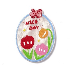 Farbig Acryl-Cabochons mit Blumenmotiven, Farbig, 36x26.5x2.3 mm